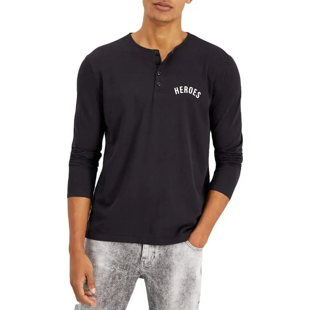 Heroes Motors Men Malibu Flying Cotton 1/4 Placket Henley Shirt Black Size XXL